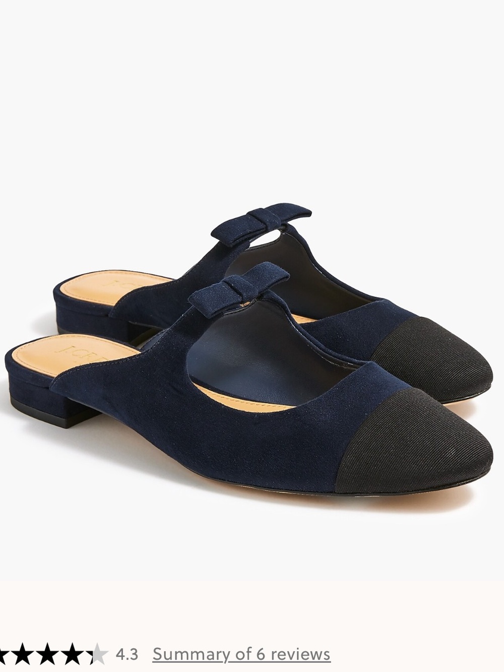 J. Crew Factory sueded bow mules contrast cap toe slip on navy blue and black 7